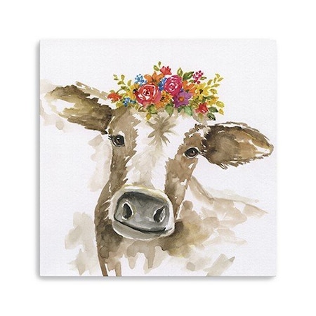 Homeroots Watercolor Floral Cow Unframed Print Wall Art 398867