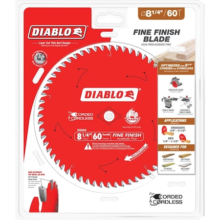 Diablo 8-1/4'' 60-Tooth Fine Finish Circular Saw Blade D0860X