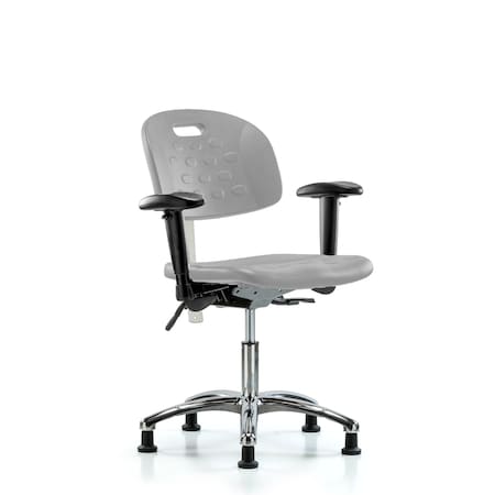 Blue Ridge Ergonomics CL100CleanRoom Chair - Desk Height with Seat Tilt, Adjustable Arms, & Stationary Glides in Gray Poly CLR-HPDHCH-CR-T1-A1-RG-GRY