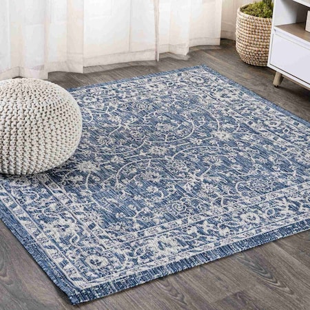 Jonathan Y Palazzo Vine and Border Textured Weave Navy/Gray 5 ft Square Indoor/Outdoor Area Rug SMB103A-5SQ