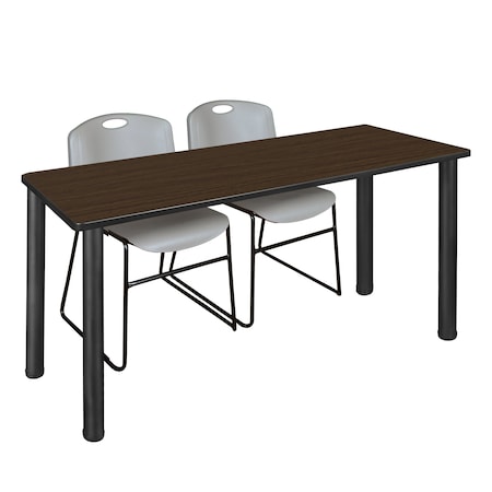 Regency Kee Training Table W/ 2 Zeng Chairs, 72 in W, 24 in L, Neo Walnut MT7224NWBPBK44GY