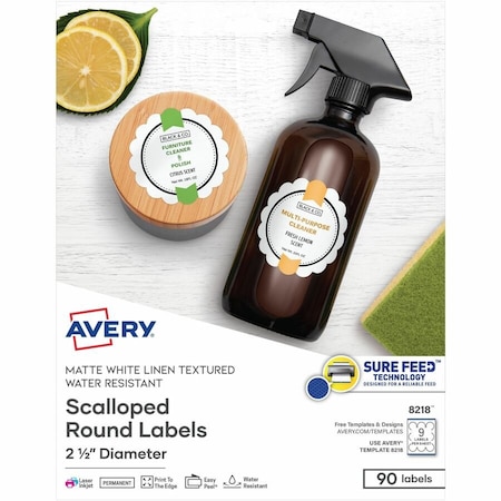 Avery Scallop Round Labels, Sure Feed, P, PK90 8218