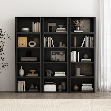 Manhattan Comfort Rivington 28in Open Bookcase in Black - Set of 3 3-BC003-BK