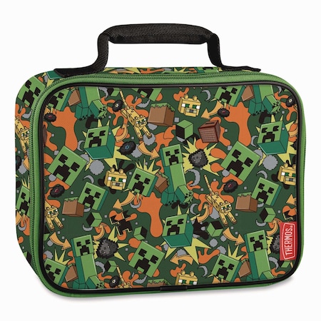 Thermos Minecraft Soft Lunch Box, 9.5in x 3.75in x 7.5in, Green/Orange/Gray K224055006ST