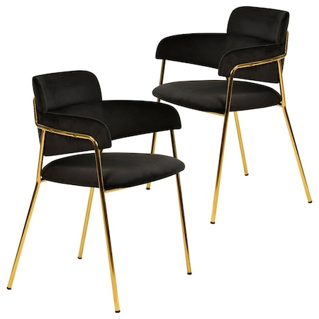Leisuremod Axis Collection Modern Gold Dining Chair in Black, 2PK ACG22BL2