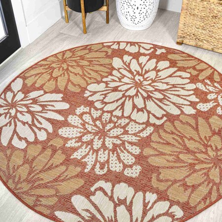 Jonathan Y Zinnia Modern Floral Textured Weave Orange/Cream 5 ft Round Indoor/Outdoor Area Rug SMB110E-5R