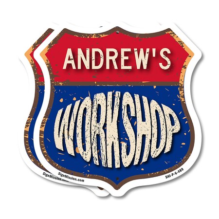 Signmission Andrew's Workshop, 6 inch X 6 inch, Plastic Sign, 2PK SHI-P-2PACK-6-489-ANDREW