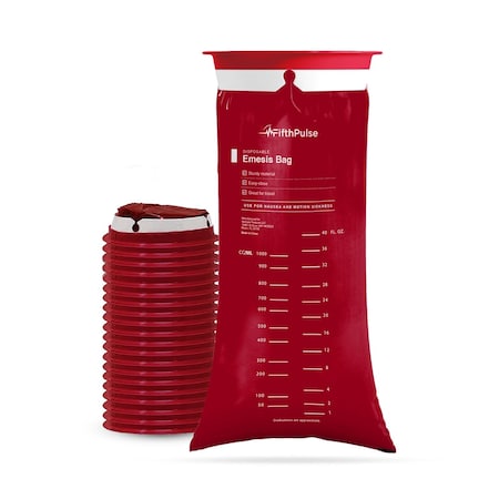 Fifthpulse Emesis Bags Medical Grade, Leak Resistant and Individually Wrapped 1000ml, Burgundy, 20PK FMN100646