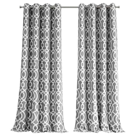 Homeroots 84" Gray Trellis Black Out Window Curtain Panel 473332
