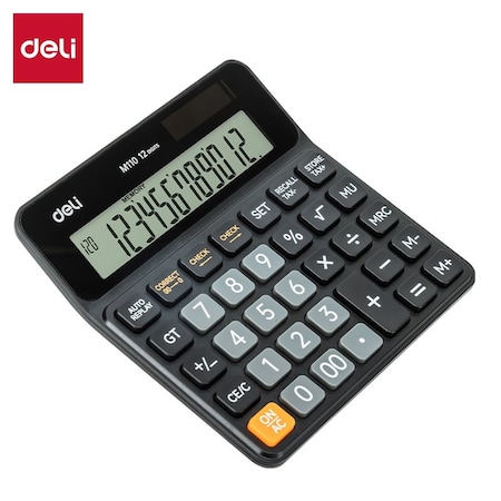 Deli Desktop Calculator, Tax + 120-Step Check, Big Display, Solar/Battery, Black, 20PK EM110