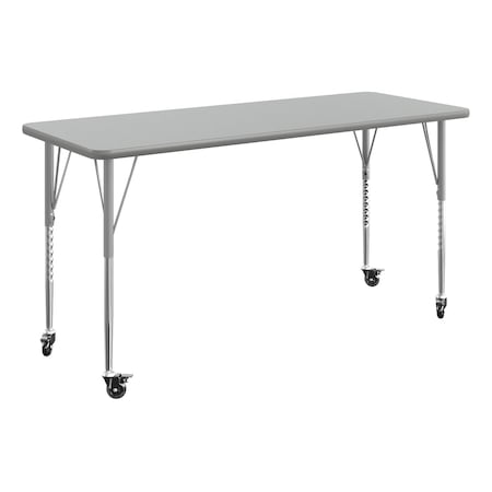 Flash Furniture Commercial Adjustable Height Rectangular Activity Table - Locking Casters-Gray XU-A2460-REC-GRY-T-A-CAS-GG