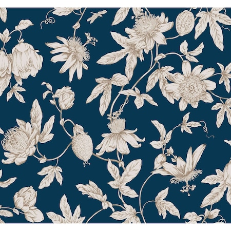 York Wallcoverings Passion Flower Toile Navy Wallpaper RT7856
