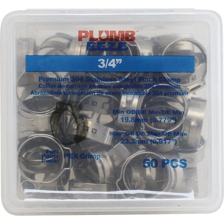 Plumbeeze 3/4'' SS PEX Pinch Clamp, 50PK PE-PS-PC07-50