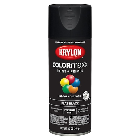 Krylon 12 Oz K05546007 Black COLORmaxx Paint & Primer Spray Paint, Flat K05584007