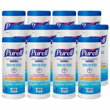 Purell Sanitizing Wipes, Canister, Fresh Citrus, White, 12 PK GOJ911112CT