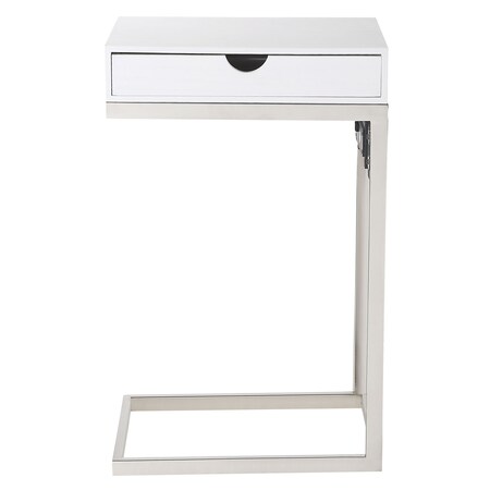 Homeroots 26" Silver Metallic and White Veneer End Table with Drawer 544066