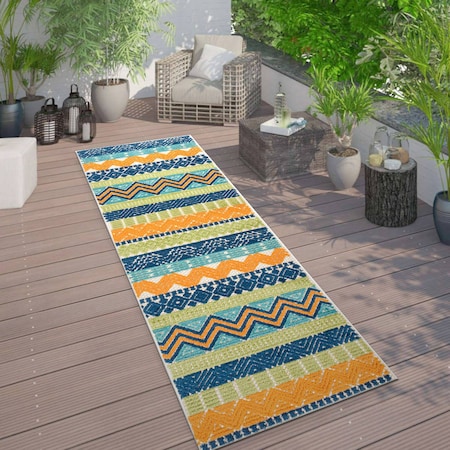 World Rug Gallery Contemporary Boho Indoor/Outdoor Runner Rug 2 ft 7 in x 6 ft Multi 5559MULTI27X6