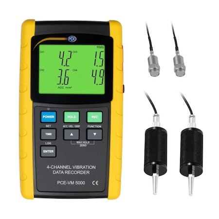 Pce Instruments Vibration datalogger kit, 0.5-199.9 m/s sq. and 0.5-199.9 mm/s with 4-channel SD log PCE-VM 5000-KIT