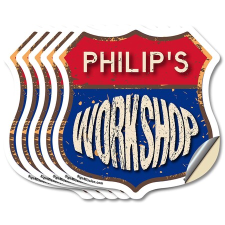 Signmission Philip's Workshop, 6 inch X 6 inch, Vinyl Decal, 5PK SHI-D-5PACK-6-489-PHILIP