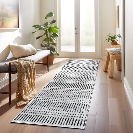World Rug Gallery Contemporary Minimalistic Stripe LInes Runner Rug 2 ft x 7 ft Cream WR30CREAM2X7