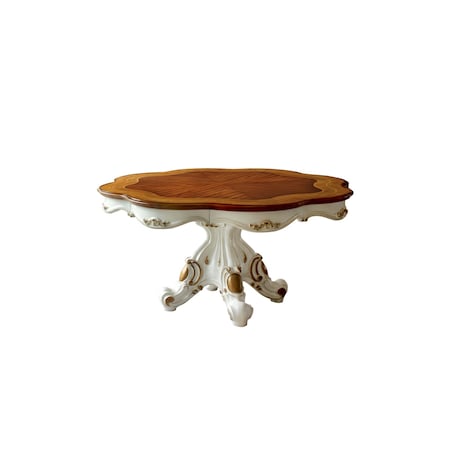 Homeroots 62" Brown And White Oval Solid Wood Pedestal Base Dining Table 347324