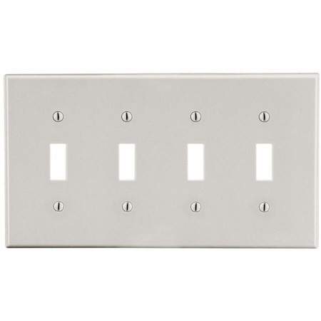 Hubbell Wiring Device-Kellems Wallplate, 4-Gang, 4) Toggle, Light Almond P4LA