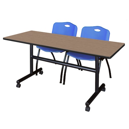 Regency Kobe Flip-Top Training Nesting Table W/ 2 M Stack Chairs, 60 in W, 30 in L, Noble Oak MKFT6030NO47BE