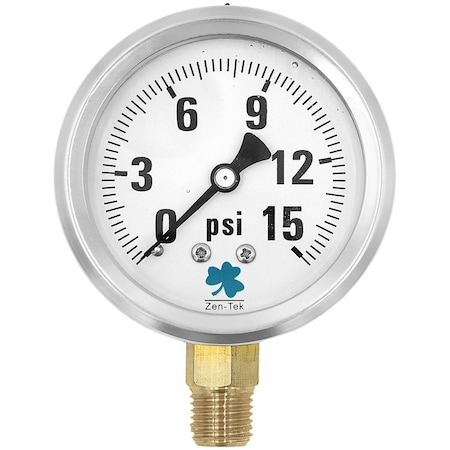 Zenport Glycerin Liquid Filled Pressure Gauge, 15 PSI LPG15