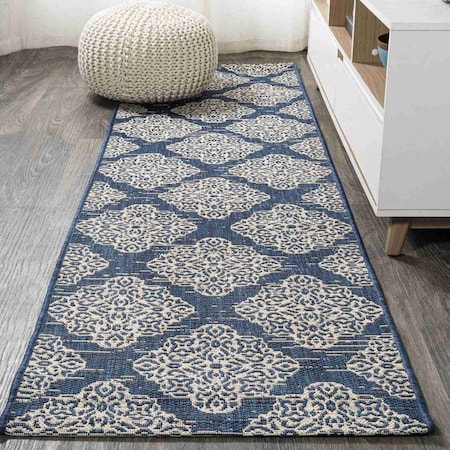 Jonathan Y Tuscany Ornate Medallions Navy/Beige 2 ft. x 10 ft. Indoor/Outdoor Runner Rug SMB121A-210