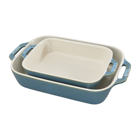 Staub Ceramic Rectangular Baking Dish Set, Casserole Dish, 2-Piece, Rustic Turquoise 1009557
