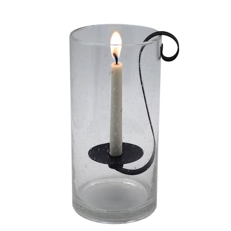 Homeroots 12" Light Gray Glass Centerpiece Taper Candle Holder With Candle 483935
