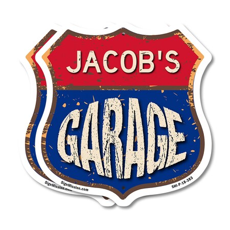 Signmission Jacob's Garage, 18 inch X 18 inch, Plastic Sign, 2PK SHI-P-2PACK-18-383-JACOB