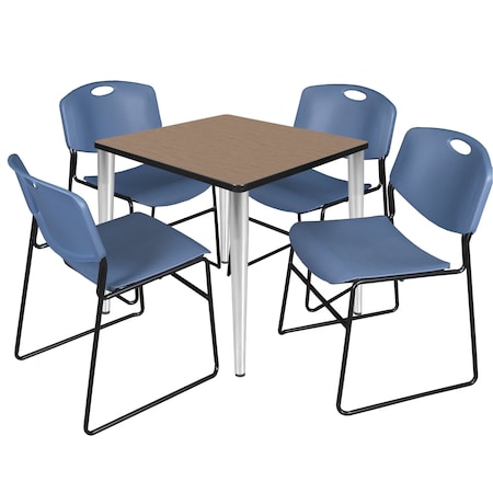 Regency Square Kahlo Breakroom Table W/ 4 Zeng Stack Chairs, 30 in W, 30 in L, Noble Oak TPL3030NOCM44BE