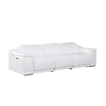 Homeroots 107" White Italian Leather Reclining Metal USB Sofa 720290