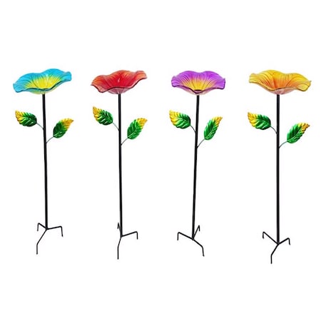 Alpine Glass/Metal 30 in. Bird Bath with Stake KBD198A