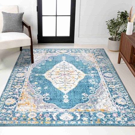 Jonathan Y Zelda Bohemian Cottage Medallion Turquoise/Gray 5 ft. x 8 ft. Area Rug MDP213A-5