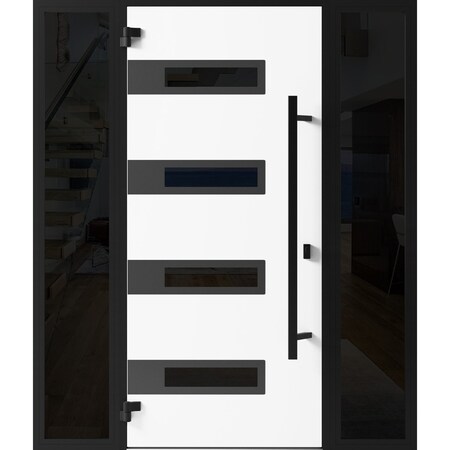Vdomdoors Front Exterior Prehung Steel Door Ronex0131 Grey 2 Sidelight Exterior Windows Sidelites Entry Metal RONEX0131EXD-GRE-W16+36+16 X H80-RH-I