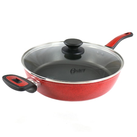 Oster Claybon 3.8 Quart Nonstick Saute Pan With Lid in Speckled Red 96263.02