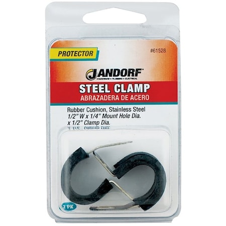 Jandorf Cushion Clamp, 1/2 in Max Bundle Dia, 1/2 in W, Rubber/Stainless Steel, Black 61528