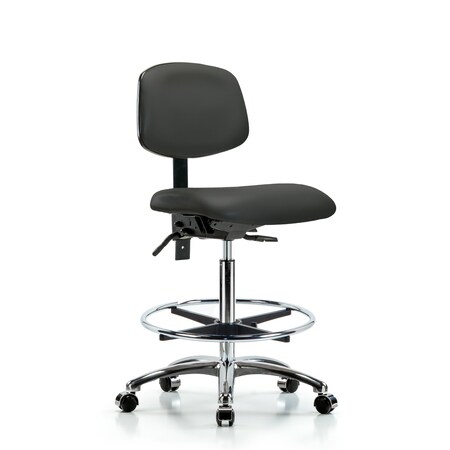 Blue Ridge Ergonomics Chair, Vinyl, Hi Bench, Chr CF Casters, Gry, No Arms, 26" to 35-1/2" Height, Charcoal BR-VHBCH-CR-T0-A0-CF-CC-8605