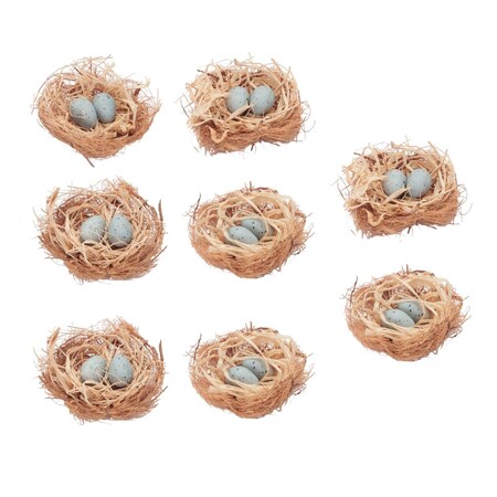 Homeroots Set of Eight Brown And Blue Decorative Birds Nests With Eggs Sculptures, 8PK 634151