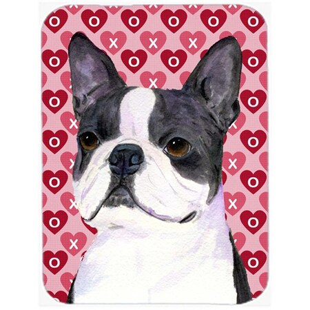 Carolines Treasures Boston Terrier Hearts Love and Valentines Day Glass Cutting Board- Large SS4516LCB