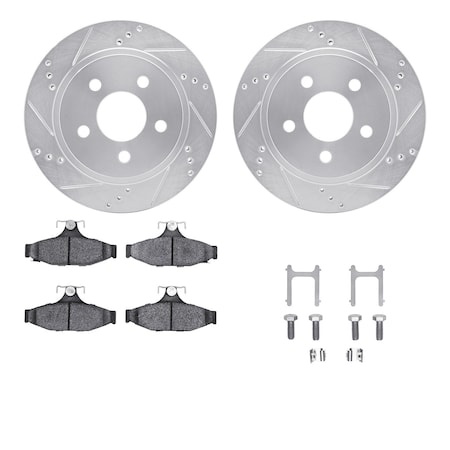 Dynamic Friction Co DFC Rotors-Drilled & Slotted-Silver w/ EURO 5000 Ceramic Brake Pads Incl Hdw 7612-47001
