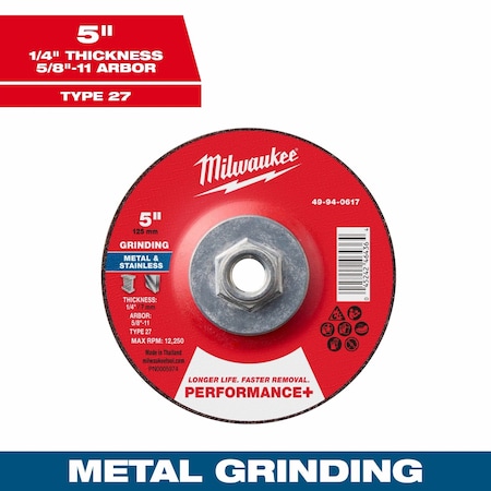 Milwaukee Tool Grinding Wheel, 5" dia. 49-94-0617