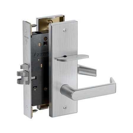 Schlage Grade 1 w/Automatic Unlocking Mortise Lock, Standard Cylinder, Rhodes Lever, N Escutcheon, Satin Chrome PM056P RHON 626