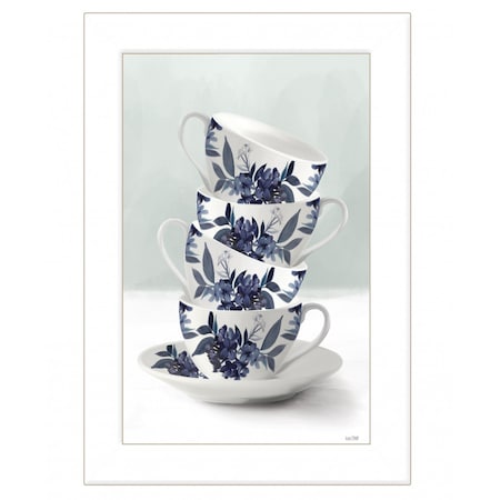 Homeroots Tea Tower Blue 1 White Framed Print Kitchen Wall Art 408105
