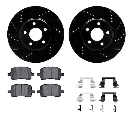 Dynamic Friction Co DFC Rotors-Drilled & Slotted-Black w/ 5000 Advanced Brake Pads Incl Hdw 8512-53003