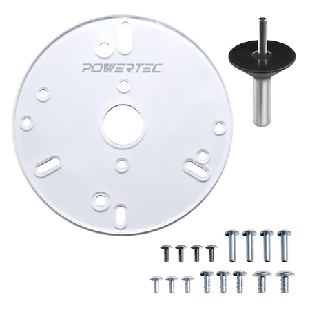 Powertec 6-1/2 in. Universal Router Base Plate with Centering Pin & Cone. Predrilled Holes with Screws 71881N