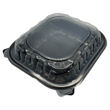 Empress PP Hinged Container Black/Clear Lid 10.25" x 9" x 3" , 1 Comp , Vented EHLPPBKCL-10.25-1
