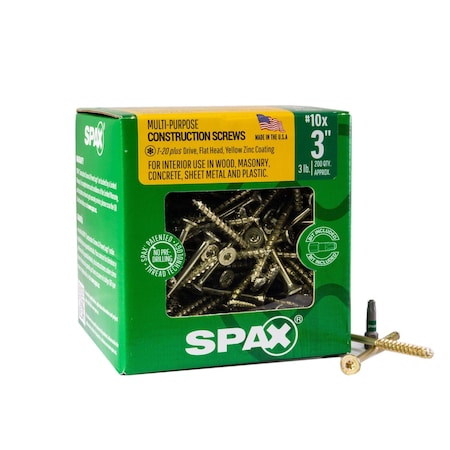 Spax #10 x 3 in Interior Wood Screws Construction Flat Head T-Star Plus 3 LB, 200PK 41910205007545